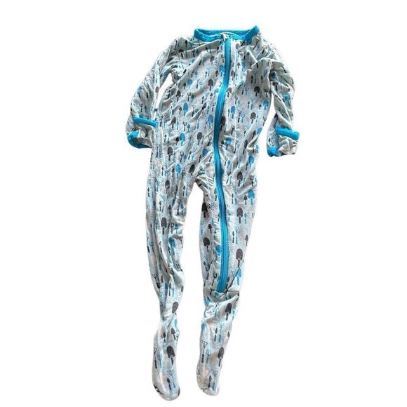 KicKee Pants blue shovel farm Zip Footie 6-9 months Unisex Bamboo baby boys - Picture 1 of 5